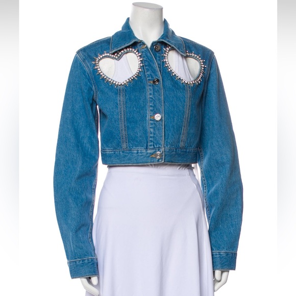 AREA NWT Crystal Heart Denim Jacket Size Large - Picture 2 of 10